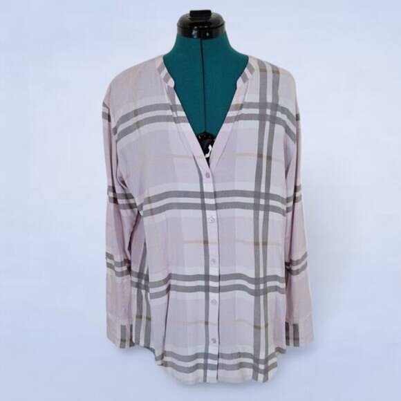 Soft Joie Dane Plaid Blouse in Iris & Porcelain - Size Large - Picture 2 of 10